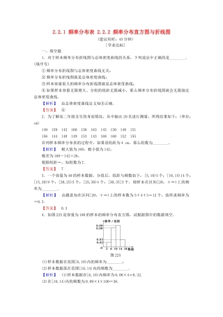 高中数学 第二章 统计 2.2.1 频率分布表 2.2.2 频率分布直方图与折线图学业分层测评 苏教版必修3-苏教版高一必修3数学试题