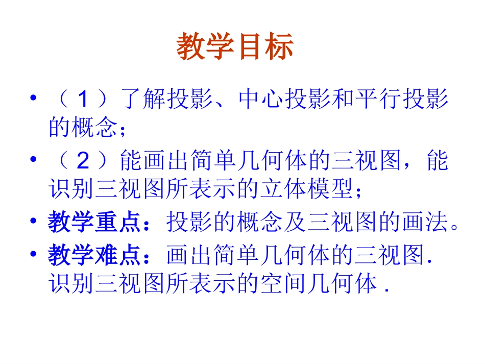 【数学】121《空间几何体的三视图－中心投影与平行投影》课件（新人教A版必修2）_第2页