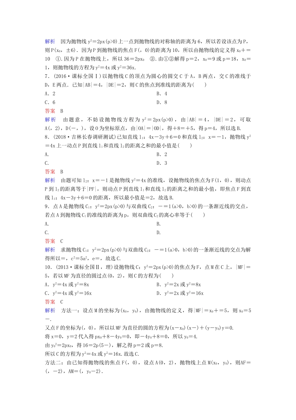 高考数学一轮总复习 第九章 解析几何 题组训练67 抛物线（一）理-人教版高三全册数学试题_第2页