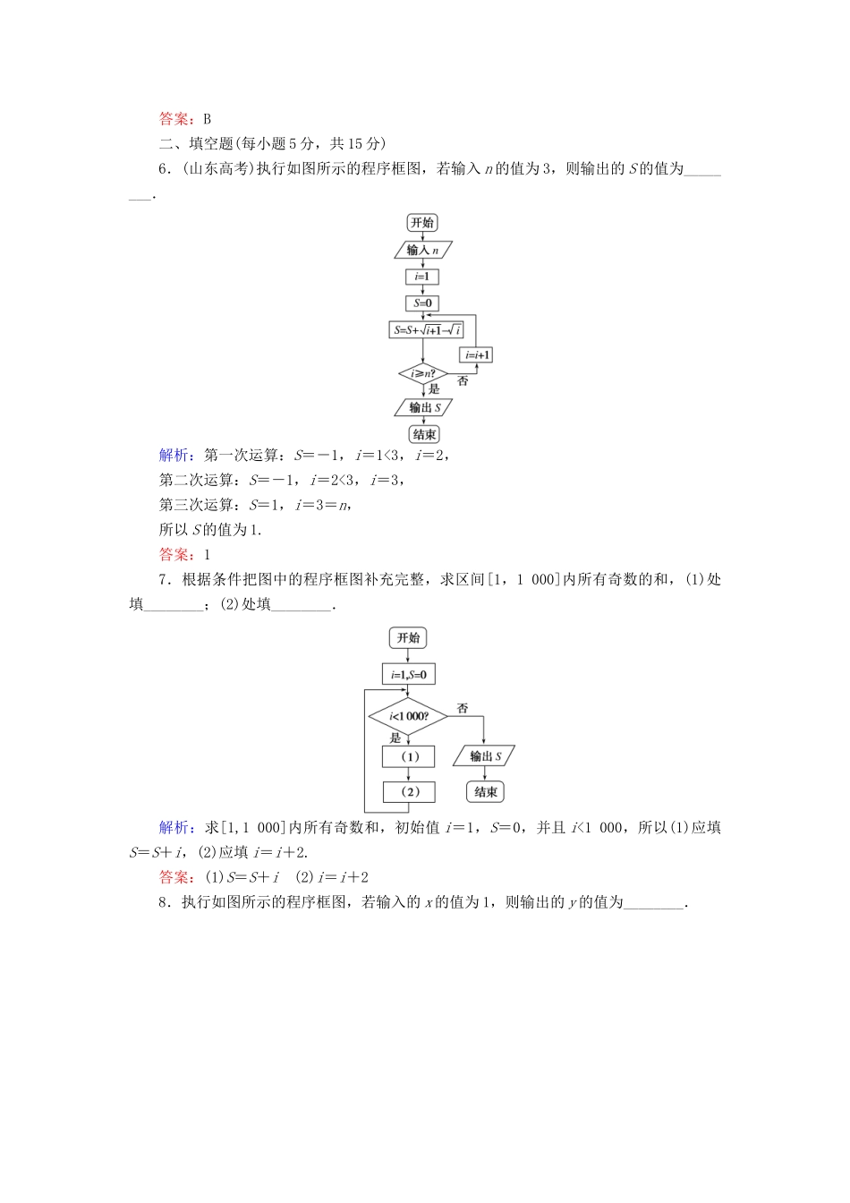 高中数学 课时作业3 第一章 算法初步 1.1.2.2 程序框图与算法的循环结构 新人教A版必修3-新人教A版高一必修3数学试题_第3页