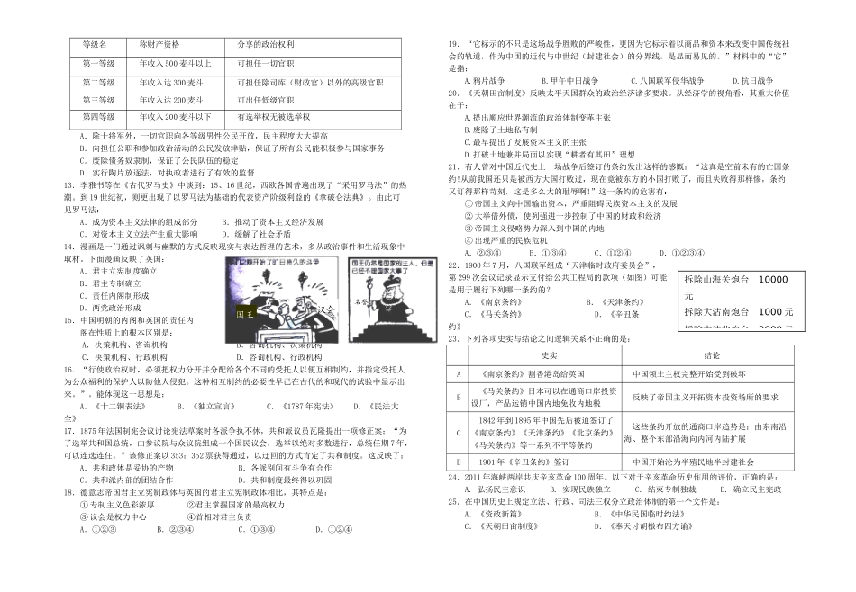 高一历史上学期半期联考试题-人教版高一全册历史试题_第2页