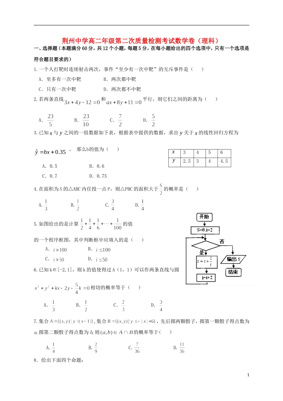 高二数学上学期第二次质量检测试题 理-人教版高二全册数学试题_第1页