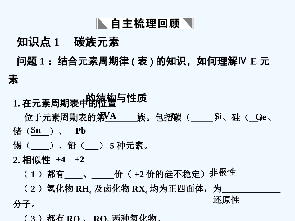 【大纲版创新设计】2011届高考化学一轮复习 第1节 碳族元素 碳元素单质及其化合物课件 人教大纲版_第2页