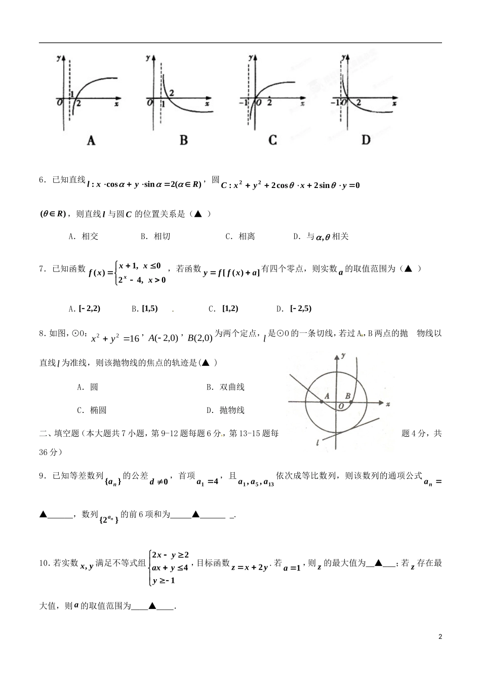 高二数学下学期5月月考试题 理-人教版高二全册数学试题_第2页