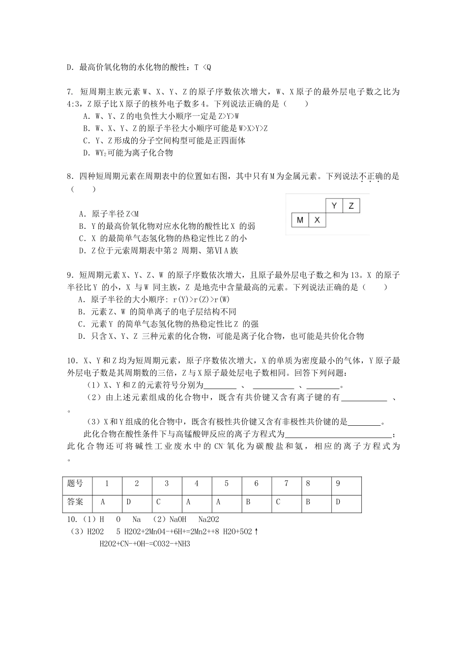 高一化学暑假作业（7.16）-人教版高一全册化学试题_第2页