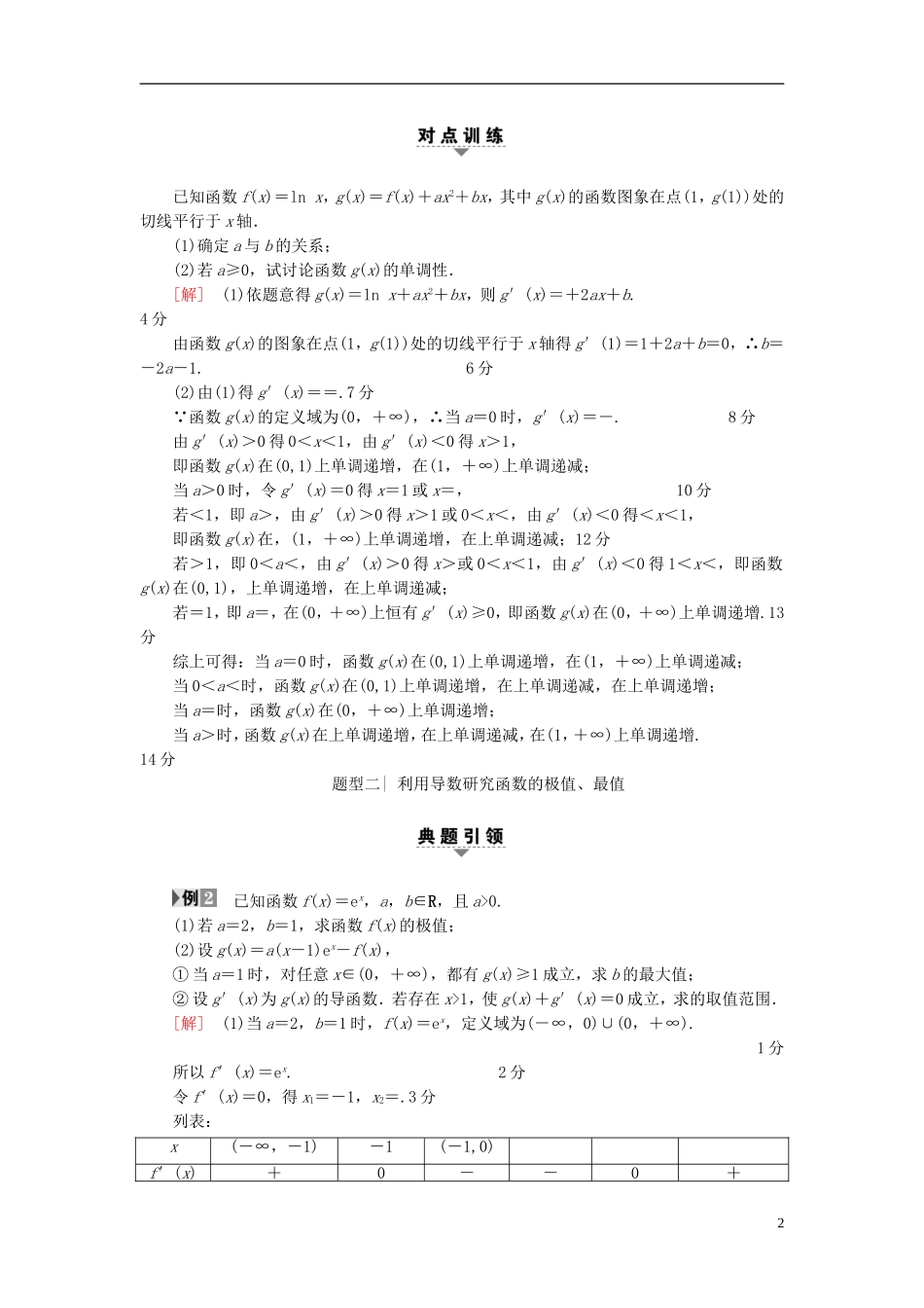 （江苏专版）高考数学二轮专题复习与策略 第1部分 专题1 集合、常用逻辑用语、不等式、函数与导数 第6讲 高考中导数的综合运用 第1课时 利用导数研究函数的单调性、极值、最值教师用书 理-人教版高三全册数学试题_第2页