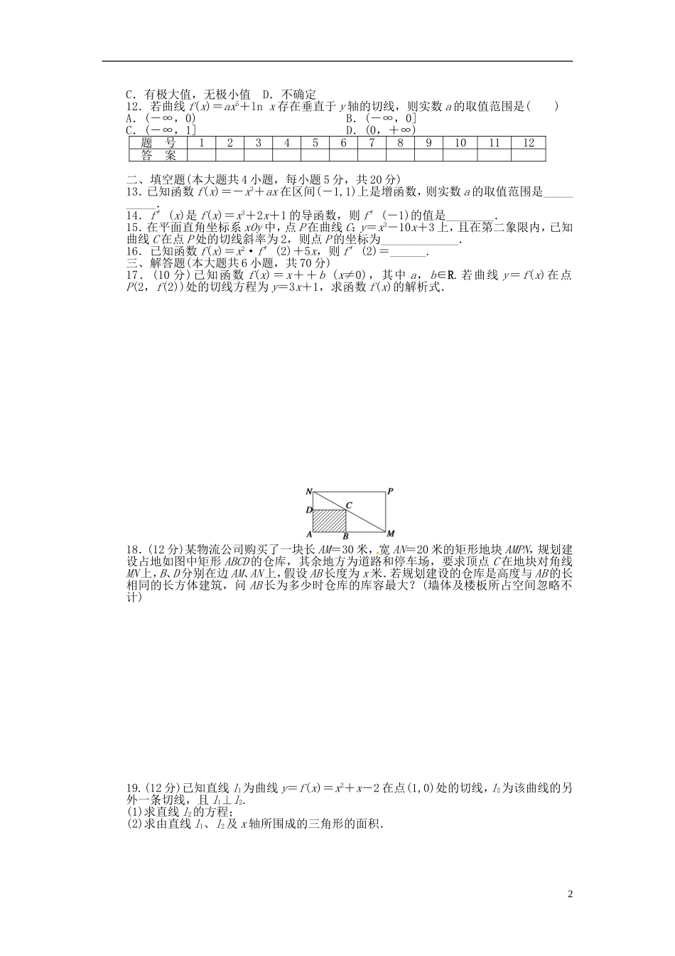 高中数学 第四章 导数应用单元检测（A）（含解析）北师大版选修1-1-北师大版高二选修1-1数学试题_第2页