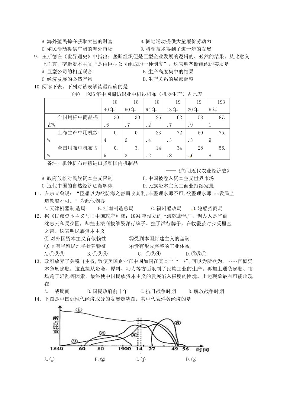 江苏省宿迁市高一历史下学期期末考试试题-人教版高一全册历史试题_第2页