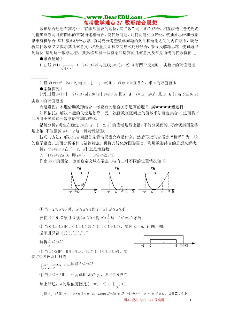 高考数学难点37 数形结合思想_第1页