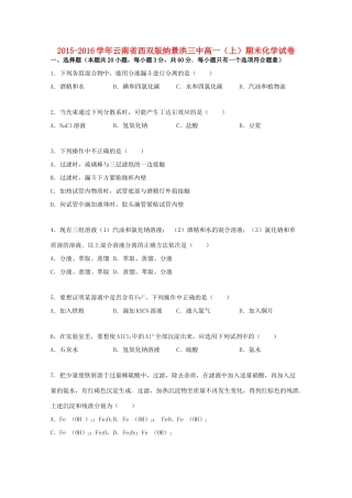 云南省西双版纳景洪三中高一化学上学期期末试卷（含解析）-人教版高一全册化学试题