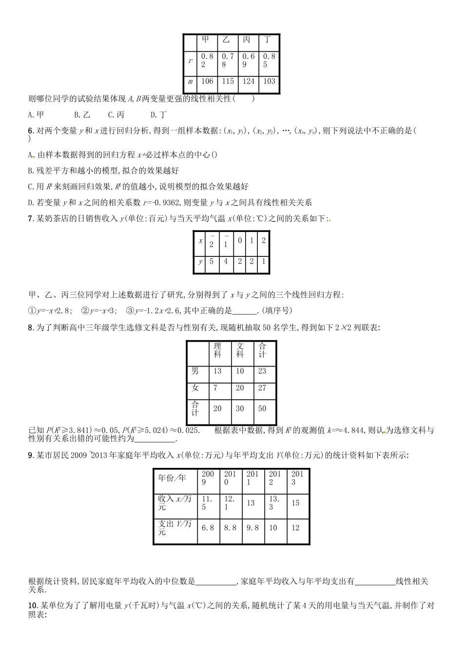 高考数学 课时55 变量间的相关关系、统计案例练习（含解析）-人教版高三全册数学试题_第2页