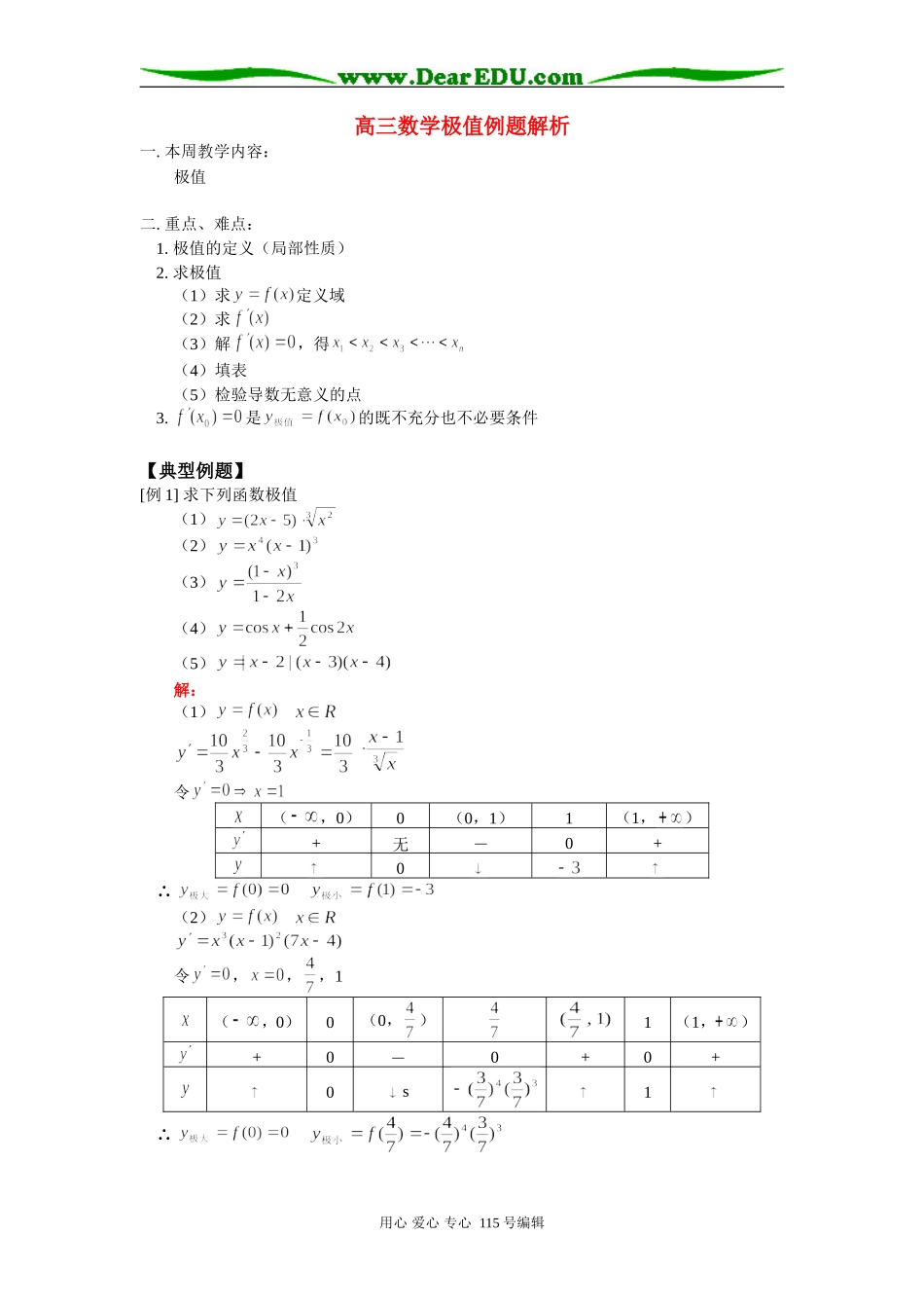人教版高三数学极值例题解析_第1页