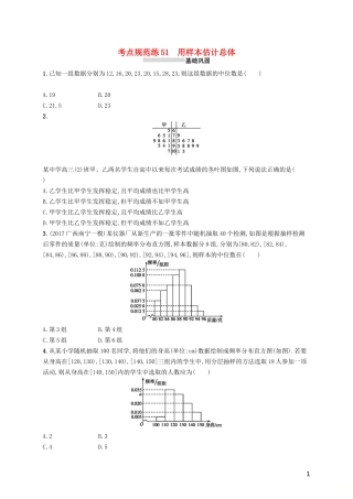 高考数学一轮复习 第十章 算法初步、统计与统计案例 考点规范练51 用样本估计总体 文 新人教A版-新人教A版高三全册数学试题