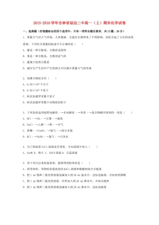 吉林省延边二中高一化学上学期期末试卷（含解析）-人教版高一全册化学试题