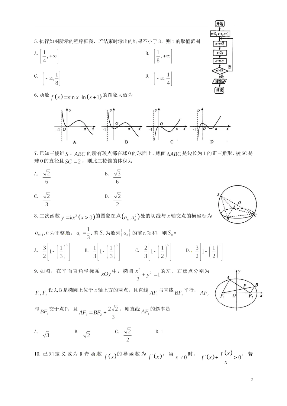 山东省潍坊市高三数学下学期模拟训练试题（四）文-人教版高三全册数学试题_第2页