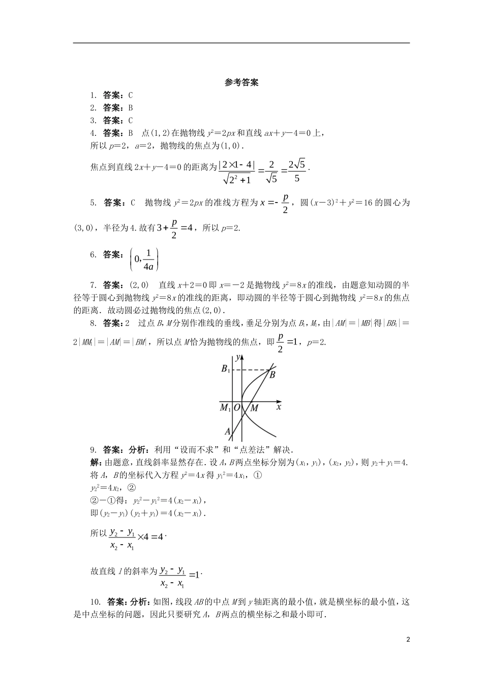 高中数学 第二章 圆锥曲线与方程 2.3.2 抛物线的几何性质课后训练 新人教B版选修1-1-新人教B版高二选修1-1数学试题_第2页