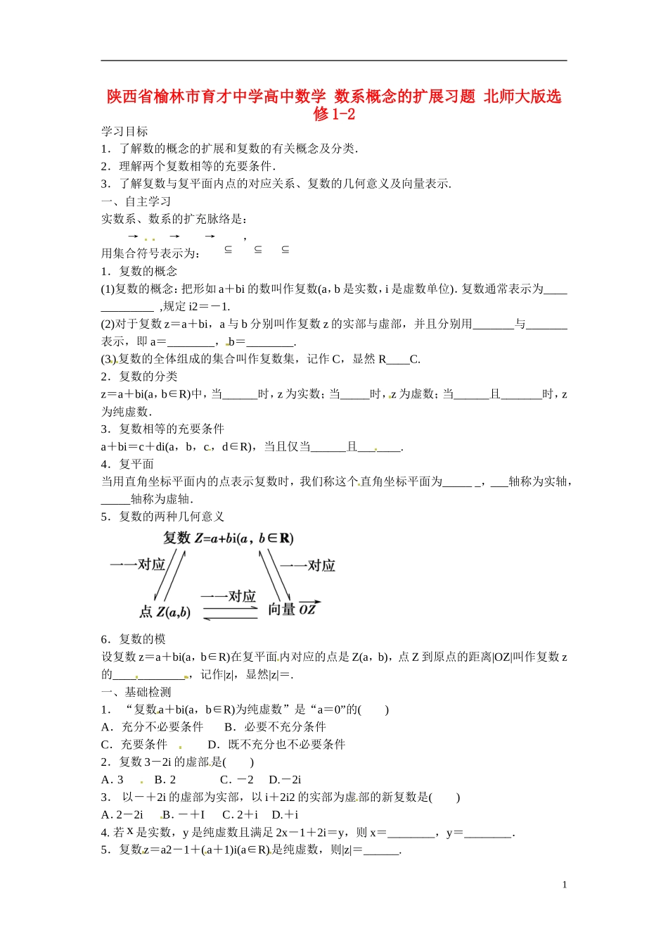 陕西省榆林市育才中学高中数学 数系概念的扩展习题 北师大版选修1-2_第1页