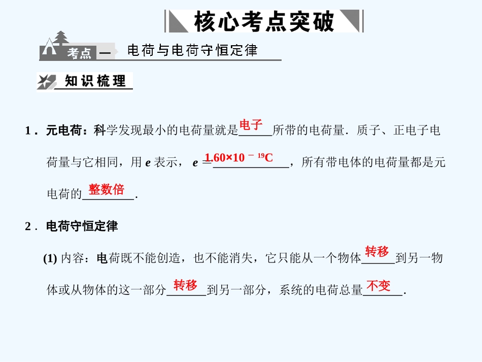 【创新设计】2011届高考物理一轮复习 第1课时 库仑定律 电场强度 电场线课件 人教大纲版_第2页