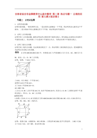 吉林省延吉市金牌教育中心高中数学 第二章 热点专题一 公理的应用 新人教A版必修2