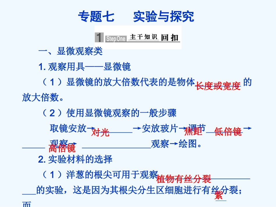 【步步高】2011版高考生物二轮复习 第一部分 专题七 实验与探究课件_第1页