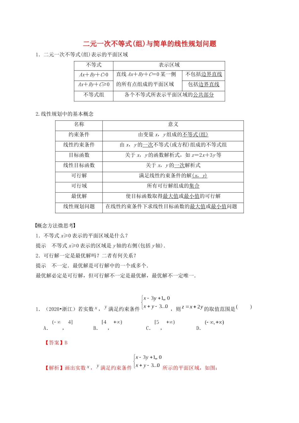高考数学 考点 第二章 不等式 二元一次不等式（组）与简单的线性规划问题（理）-人教版高三全册数学试题_第1页