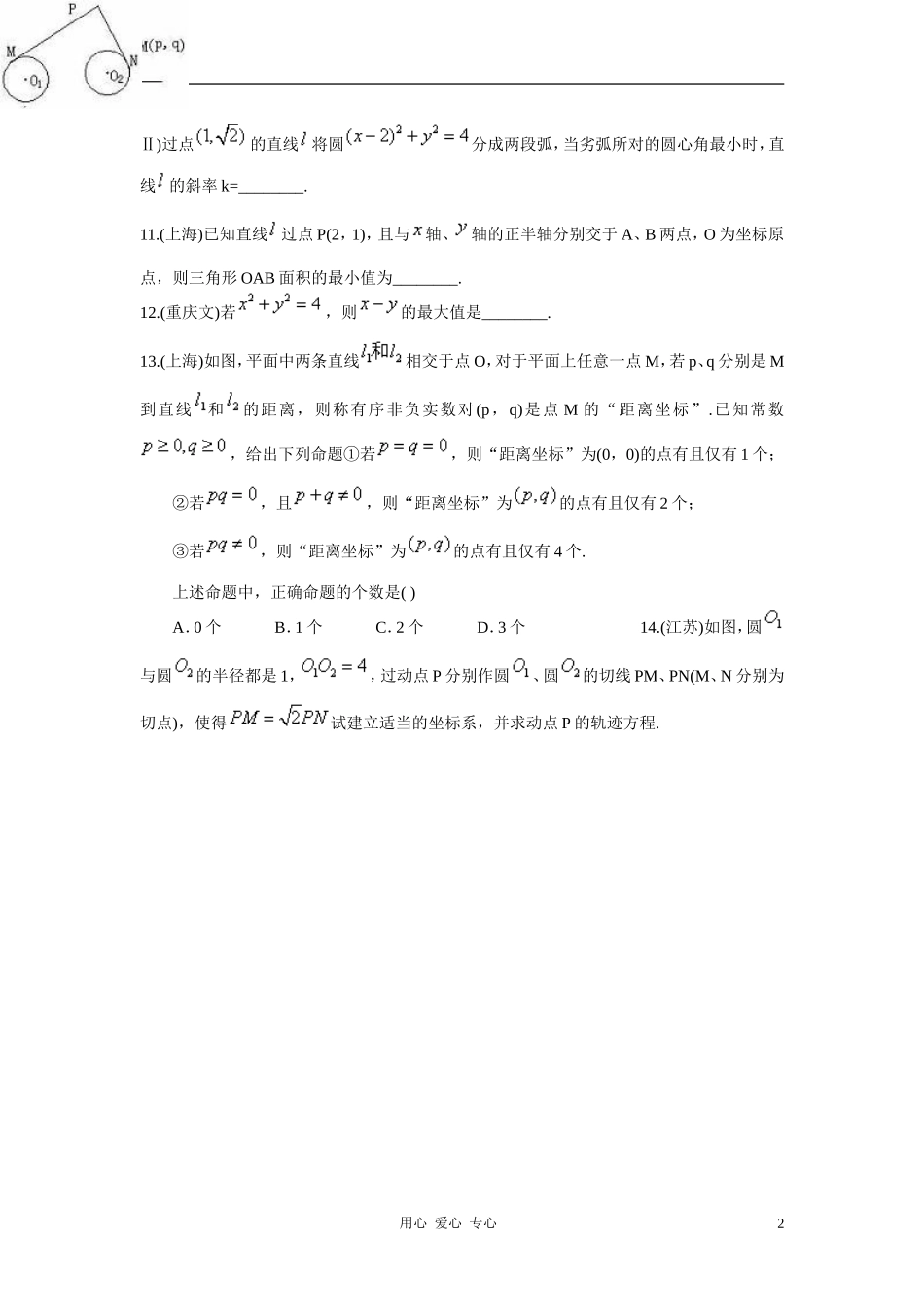 高考数学 解析几何初步高考题 人教版_第2页