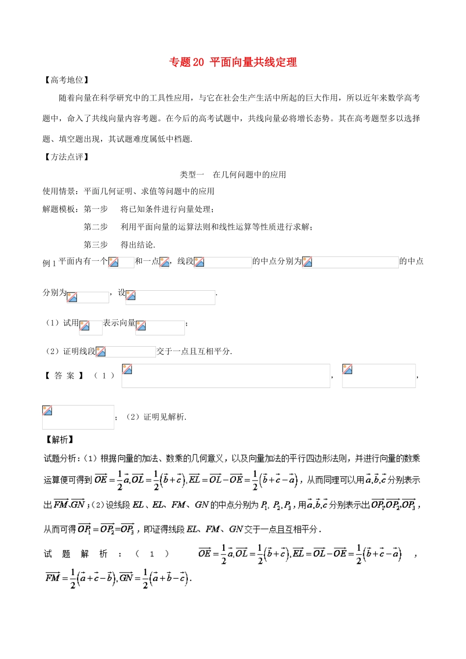 高考数学 专题20 平面向量共线定理黄金解题模板-人教版高三全册数学试题_第1页