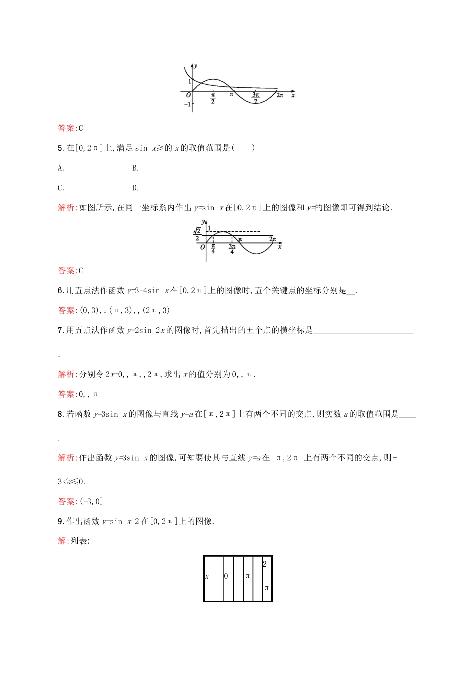 高中数学 第一章 三角函数 1.5.1 正弦函数的图像练习 北师大版必修4-北师大版高一必修4数学试题_第2页