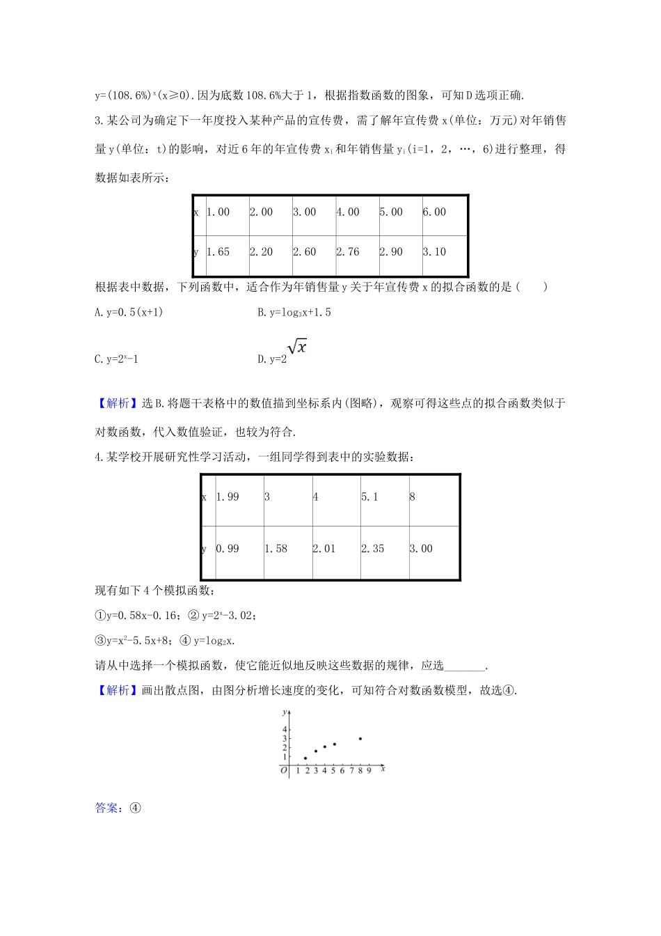 高中数学 第四章 指数函数与对数函数 4.4.3 不同函数增长的差异课时素养评价（含解析）新人教A版必修第一册-新人教A版高一第一册数学试题_第2页