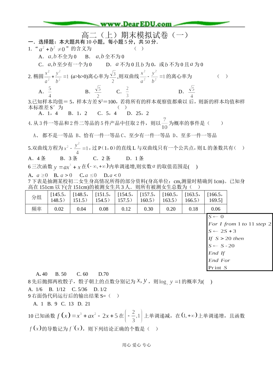 高二（上）期末模拟试卷（一）_第1页