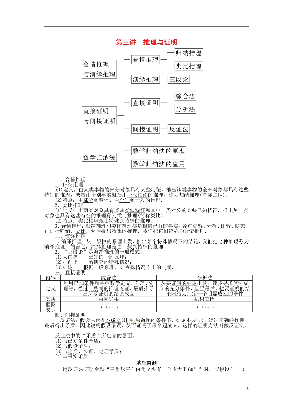 山东省济宁市高考数学一轮复习 第三讲 推理与证明讲练 理 新人教A版-新人教A版高三全册数学试题_第1页