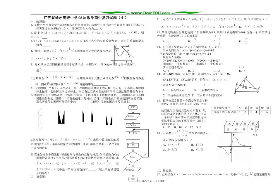 江苏省通州高级中学08届高三数学期中复习试题（七）_第1页