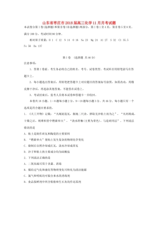 山东省枣庄市高三化学11月月考试题-人教版高三全册化学试题
