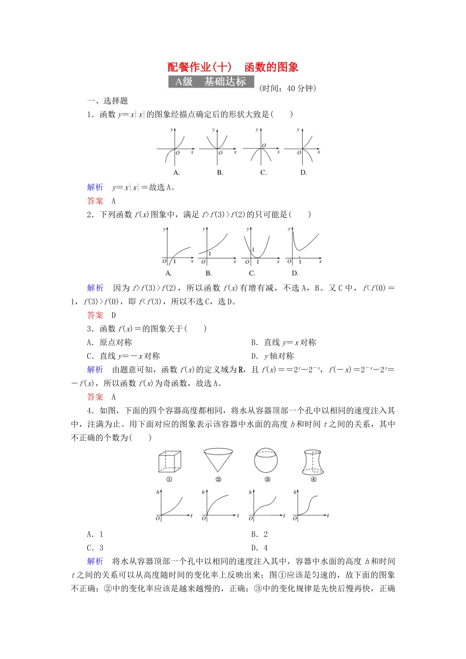 高考数学一轮复习 配餐作业10 函数的图象（含解析）理-人教版高三全册数学试题_第1页