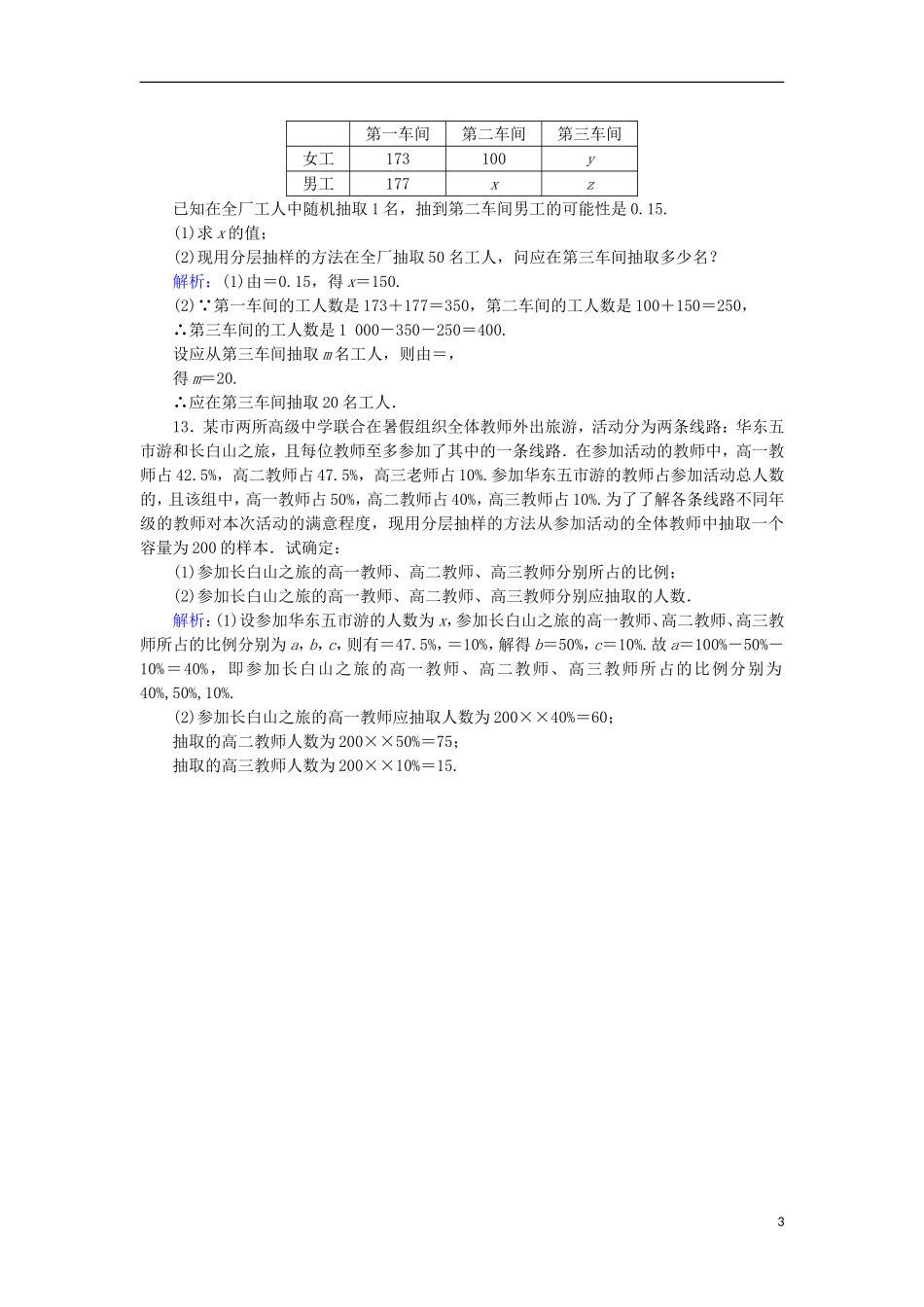 高中数学 11 分层抽样习题 新人教A版必修3-新人教A版高二必修3数学试题_第3页