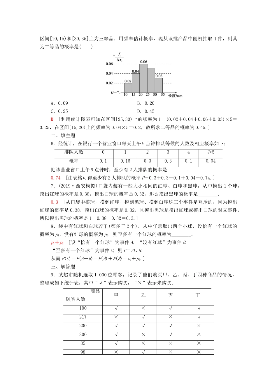 高考数学一轮复习 课后限时集训62 随机事件的概率 文 北师大版-北师大版高三全册数学试题_第2页