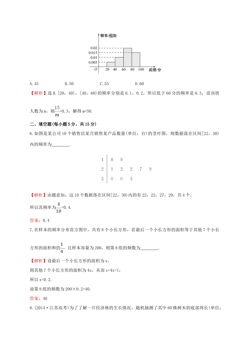 高中数学 第二章 统计 2.2.1 用样本的频率分布估计总体分布课时提升作业1 新人教A版必修3-新人教A版高一必修3数学试题_第2页
