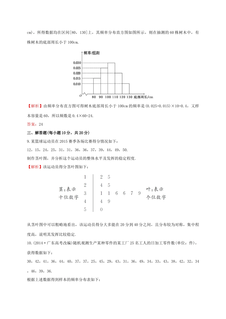 高中数学 第二章 统计 2.2.1 用样本的频率分布估计总体分布课时提升作业1 新人教A版必修3-新人教A版高一必修3数学试题_第3页