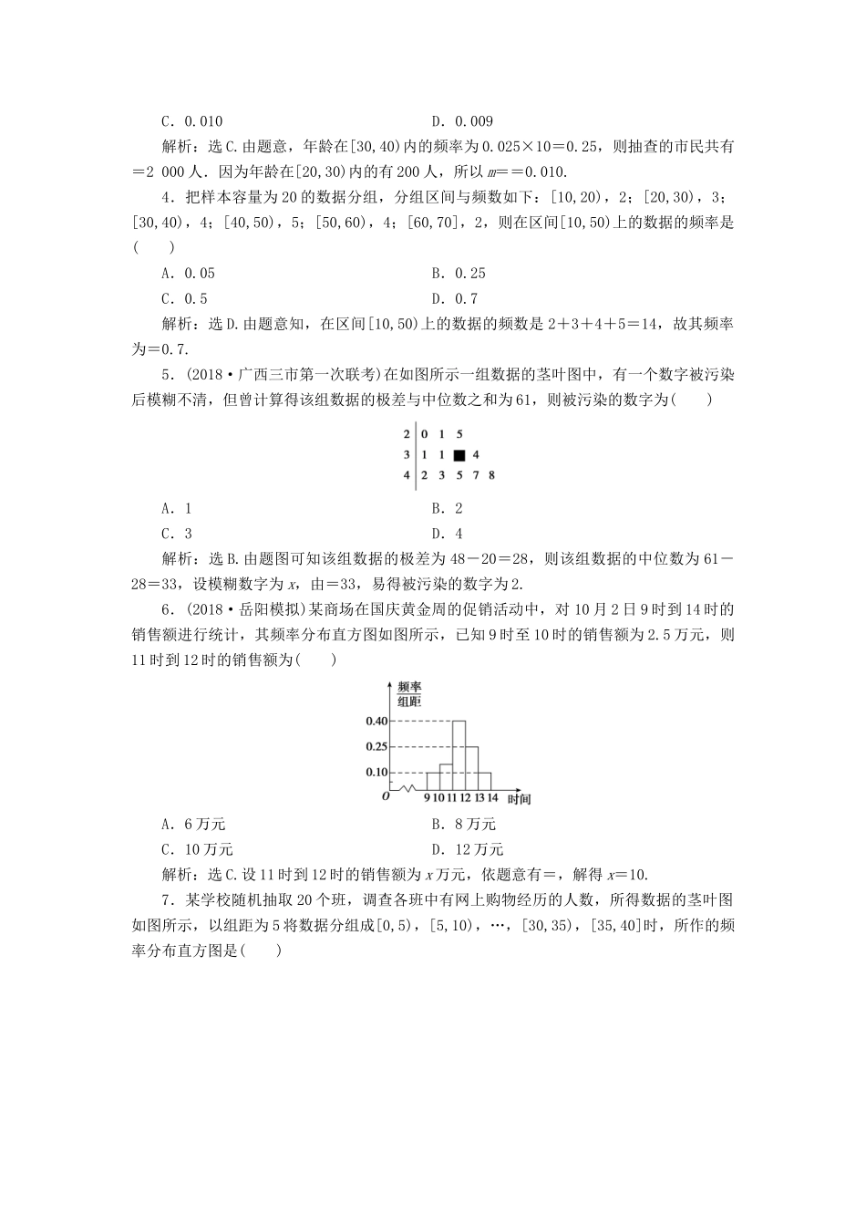 高考数学大一轮复习 第九章 统计、统计案例 第二节 用样本估计总体检测 理 新人教A版-新人教A版高三全册数学试题_第2页