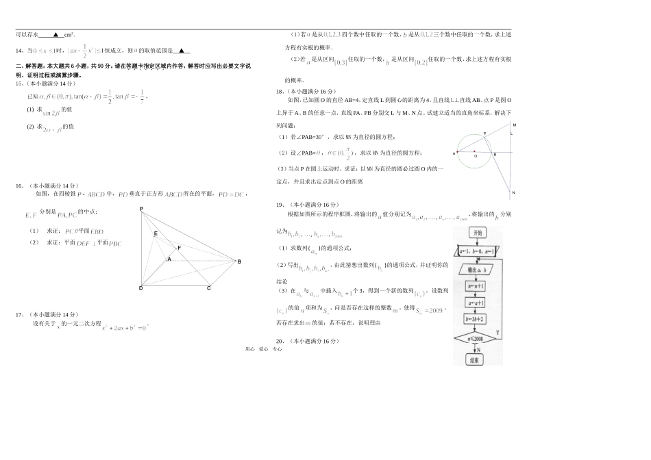 江苏省盐阜中学09届高三数学押题卷_第2页