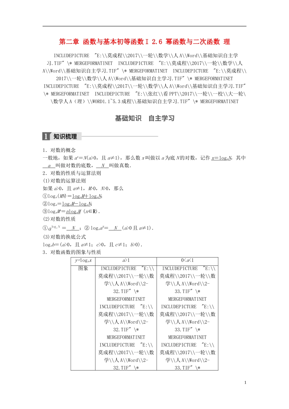 高考数学一轮复习 第二章 函数与基本初等函数I 2.6 幂函数与二次函数 理-人教版高三全册数学试题_第1页