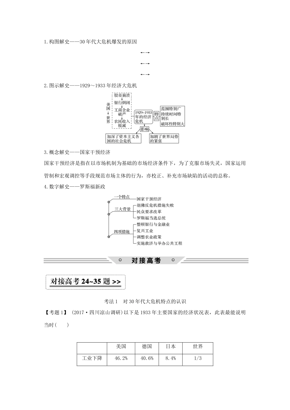高考历史总复习 专题十 各国经济体制的创新和调整 第24讲“自由放任”的美国及罗斯福新政教师用书 人民版-人民版高三全册历史试题_第3页
