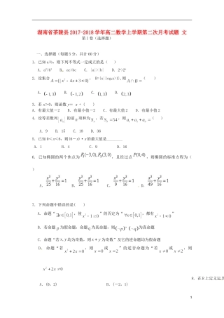 湖南省茶陵县高二数学上学期第二次月考试题 文-人教版高二全册数学试题