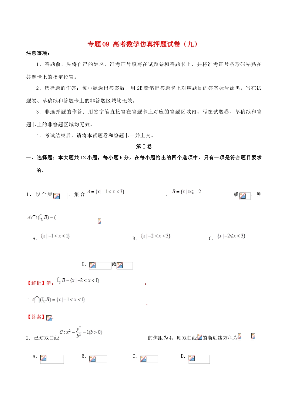 高考数学仿真押题试卷（九）（含解析）-人教版高三全册数学试题_第1页