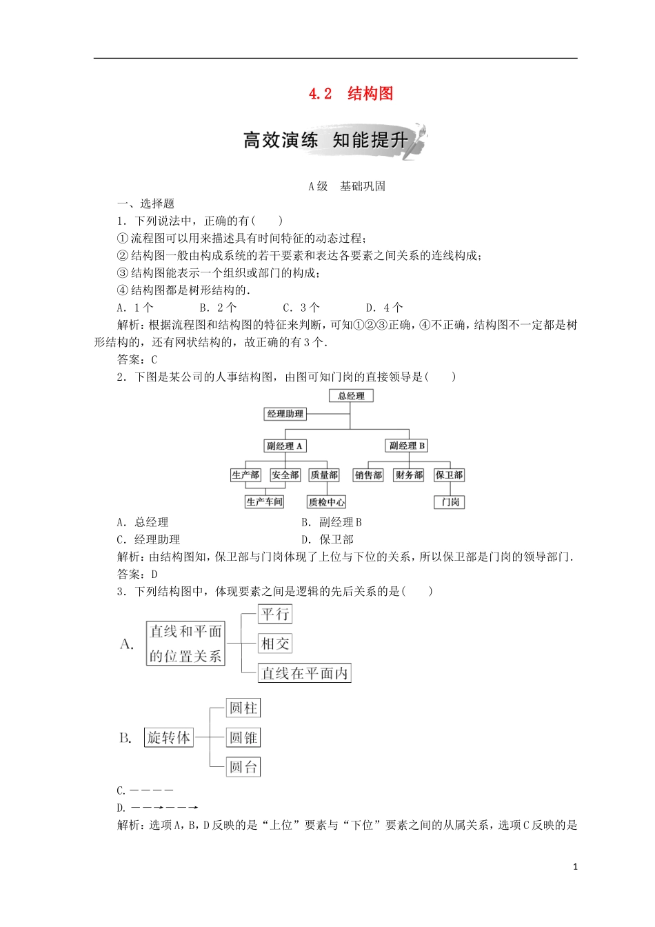 高中数学 第四章 框图 4.2 结构图检测 新人教A版选修1-2-新人教A版高二选修1-2数学试题_第1页