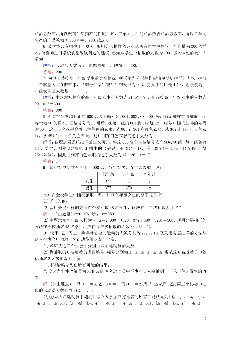 高考数学一轮复习 第11章 统计、统计案例 第1节 随机抽样课时跟踪检测 文 新人教A版-新人教A版高三全册数学试题_第2页