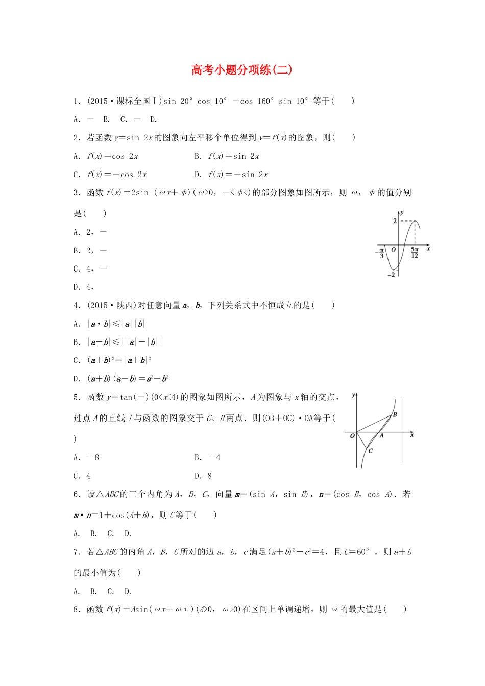 新（浙江专用）高考数学二轮专题突破 高考小题分项练（二）理-人教版高三全册数学试题_第1页