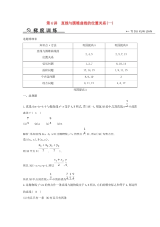 高考数学二轮复习 专题五 直线与圆、圆锥曲线 第4讲 直线与圆锥曲线的位置关系（一）梯度训练（含解析）新人教A版-新人教A版高三全册数学试题