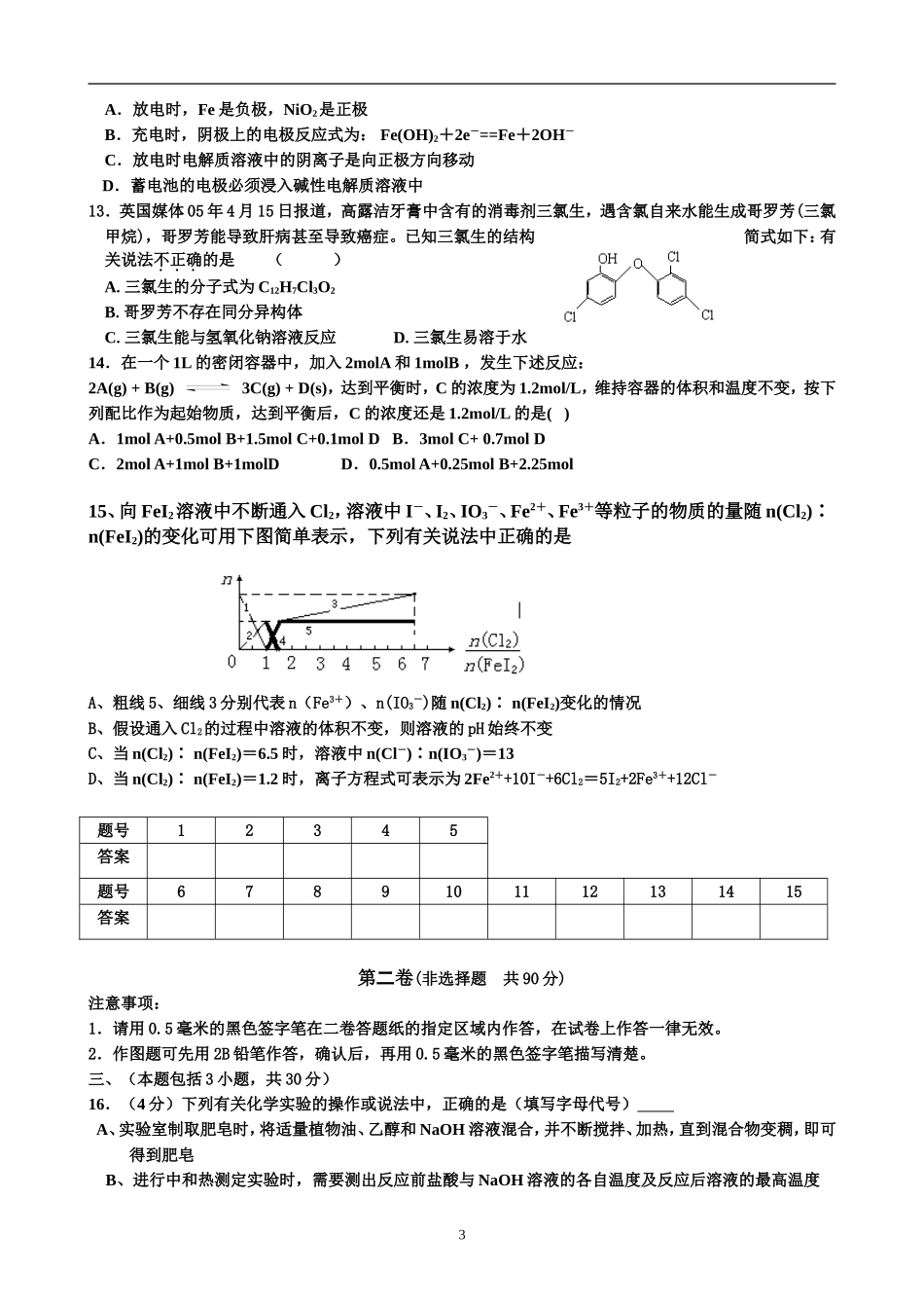 高考化学考前指导卷6_第3页