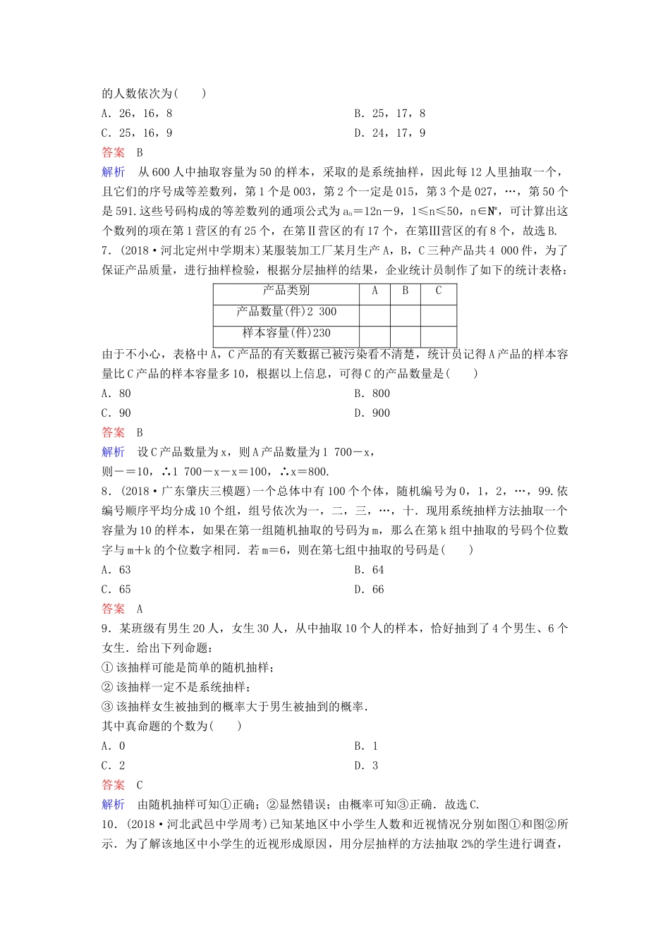 高考数学一轮总复习 第十章 算法初步与统计 题组训练75 随机抽样 理-人教版高三全册数学试题_第2页